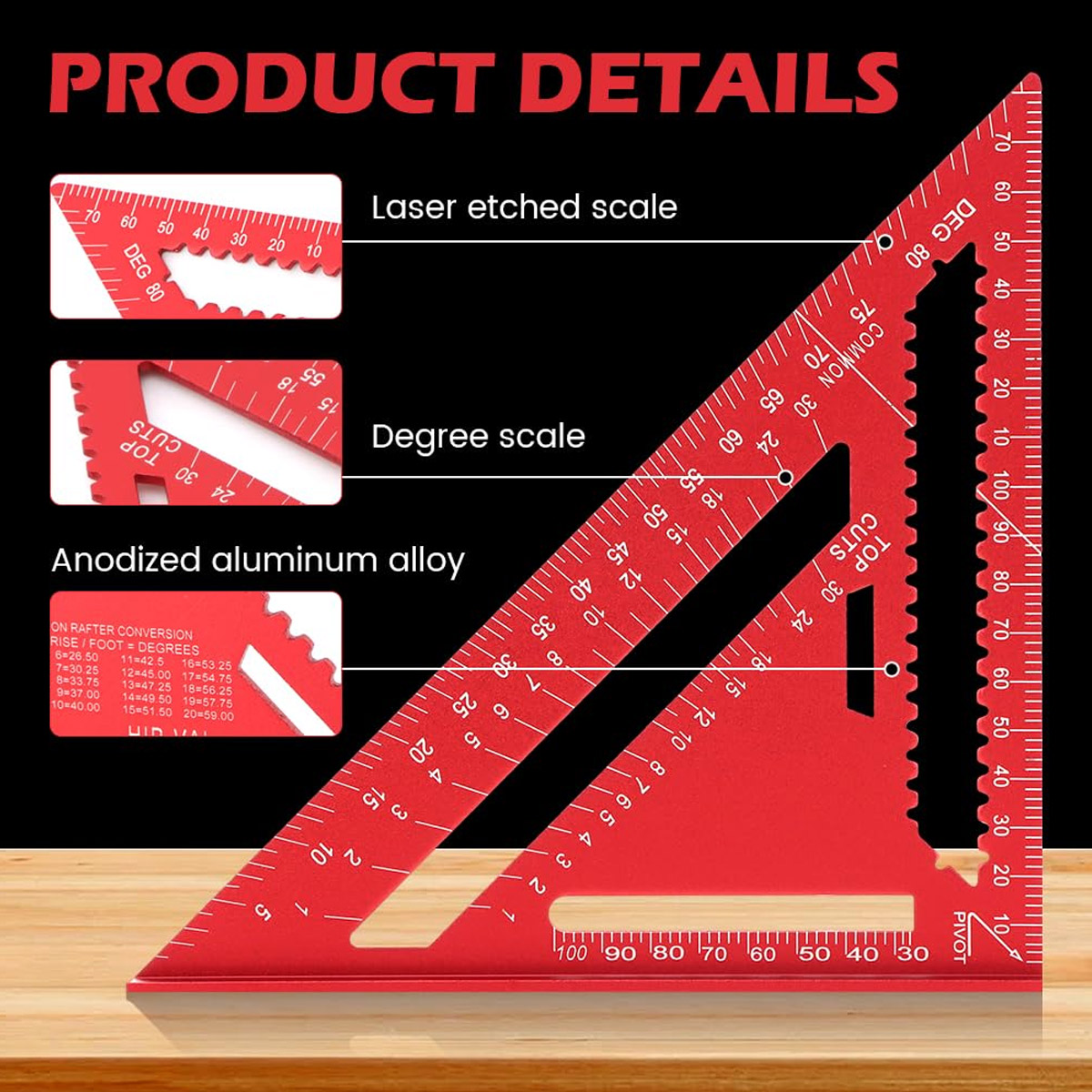 Woodworking Basics - Kątownik ze stopu aluminium, precyzyjny, metryczny,